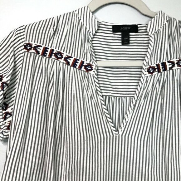 J.CREW Top Size XXS Gray Striped‎ Aztec Embroidered Detail Lightweight and Sheer - Picture 4 of 9